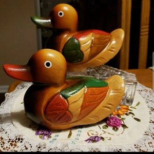 Vintage Set Of 2 WOODEN Ducks Figurines